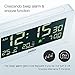 Braun Digital Alarm Clock with Date, Month and Temperature Displayed, Negative LCD Display, Quick Set, Crescendo Beep Alarm in White, Model BC10W.