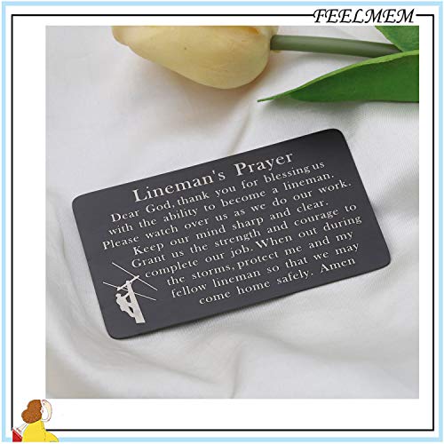 FEELMEM Lineman Gift Lineman Prayer Wallet Insert Gifts for Him Husband Dad Uncle Electric Cable Be Safe (black)3