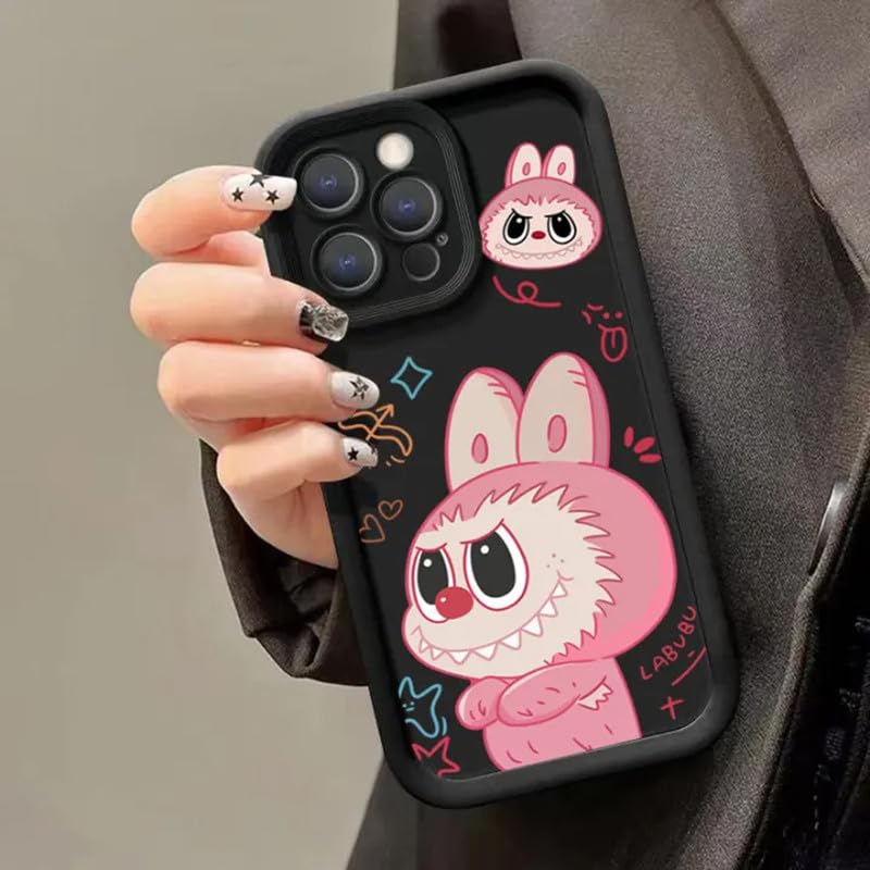Image of ZR019 for iPhone 17 Back Case Cover | Cartoon Print | Slim Fit | Camera Protection | Shockproof TPU Case - Black