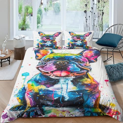 Housse de couette 3D bulldog parure de lit animaux microfibre 200x200