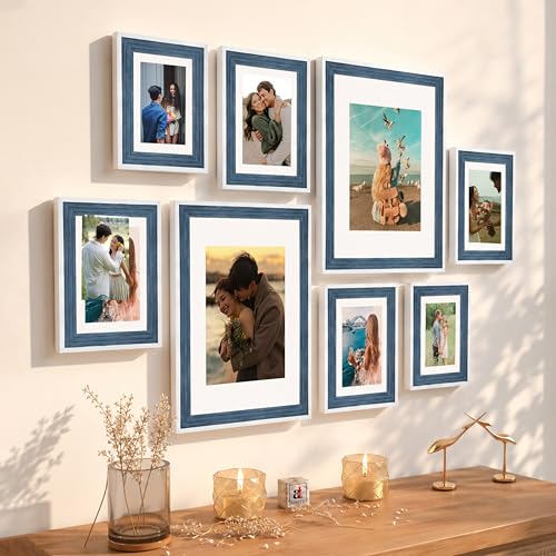 Image of Art Street Blue Gallery Wall Photo Frame Set | Modern Memory Timeline Wall Decor for Living Room, Bedroom & Family Photo Collage Display