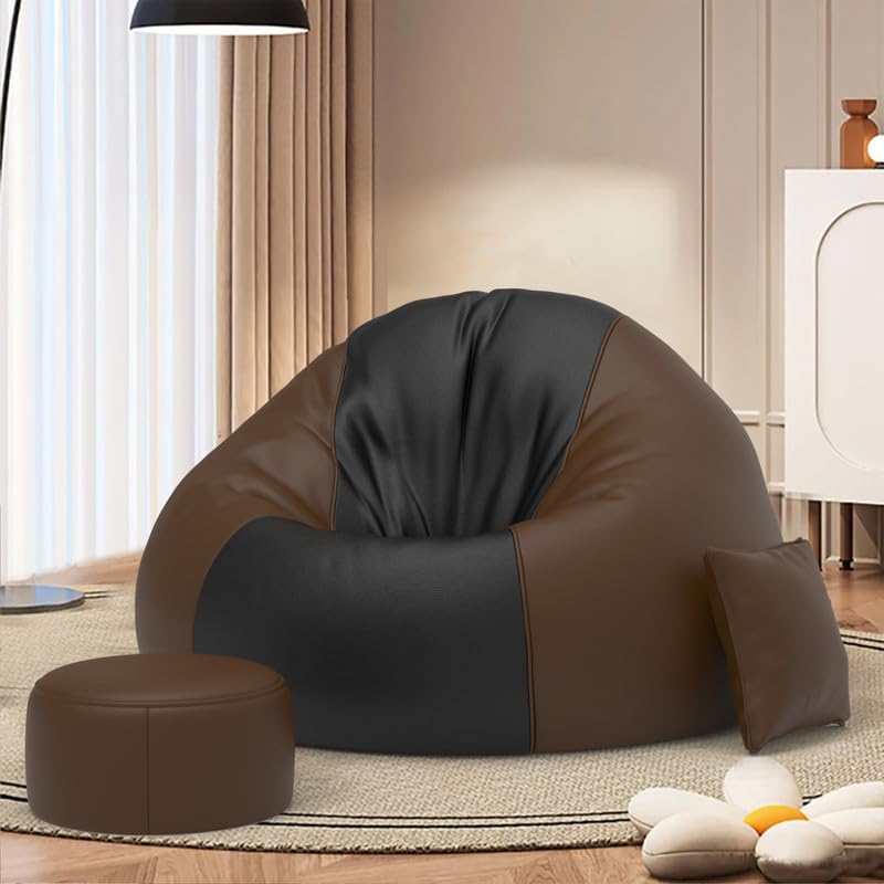 Image of Biggie Bean Bag with Beans Filled 5XL Classic Comfort Bean Sofa-Crafted for Comfort-Styled for Modern Homes with Free Cushion & Footrest (Matching Color : Leatherette Black Brown)