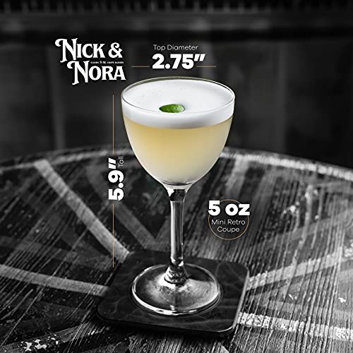 Crystal 5 Oz Retro Nick And Nora Coupe Glasses | Set Of 6 | Vintage Bar Glassware For Martini, Manhattan, Cosmopolitan, Classic 4 Oz Cocktail Drinks | Small Drinking Coups With Long Stems #TOP1