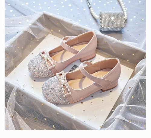 Girls Glitter Low Heel Mary Jane Flats Flower Princess Party Wedding Bow Dress Shoes for Kids3