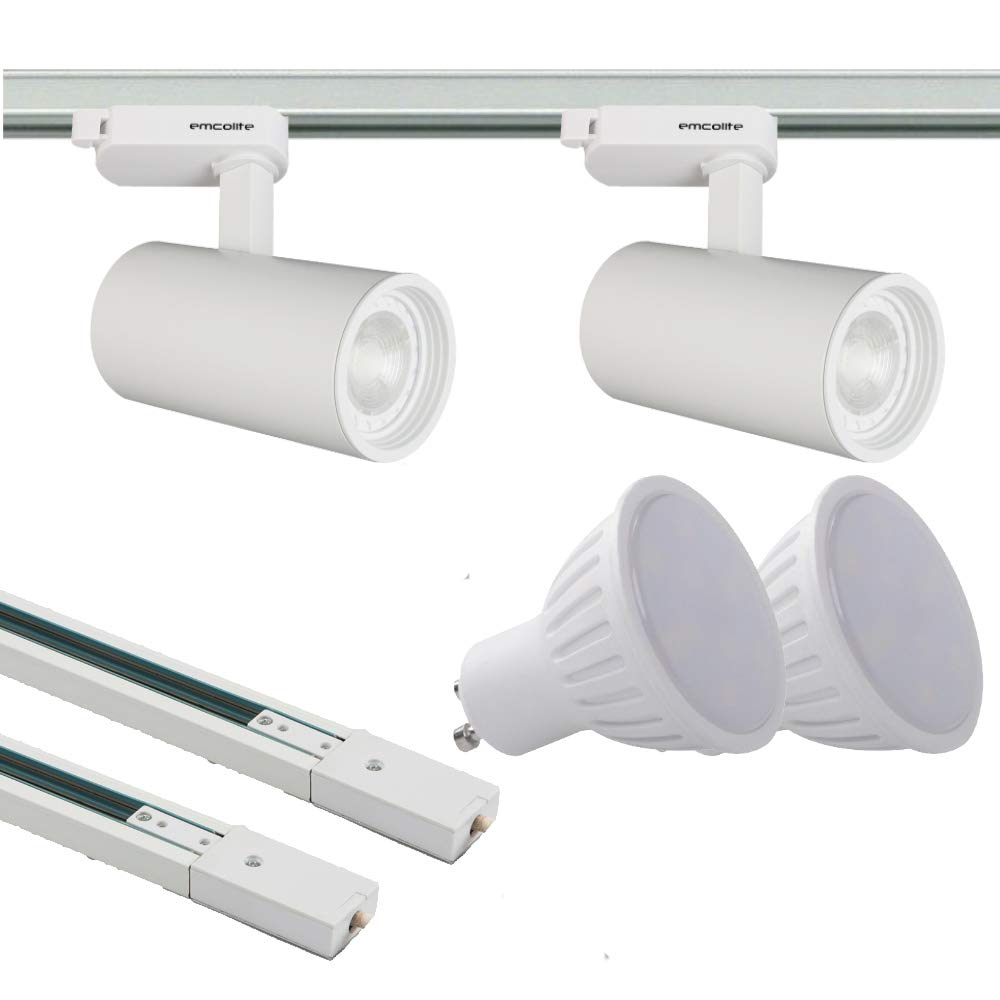Emco Mains Single Circuit 1m Track + 2X GU10 Spotlight with 5w LED Bulb 2 Spot Light