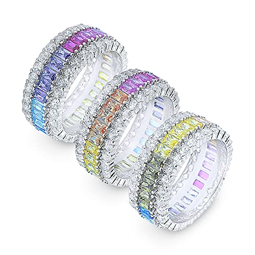 Alfred & Vincent Baguette & Round Multi-Color CZ Crystal Eternity Ring in .925 Sterling Silver w/Rhodium2