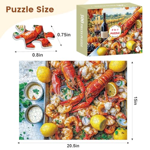 2 Paquetes de Rompecabezas para Adultos de 500 Piezas: Temas de Bodega y Mariscos | Rompecabezas de Comida y Vino, 500 Piezas, Ideal para Cumpleaños y Reuniones Familiares, 20,5 x 15 pulgadas miniatura 2