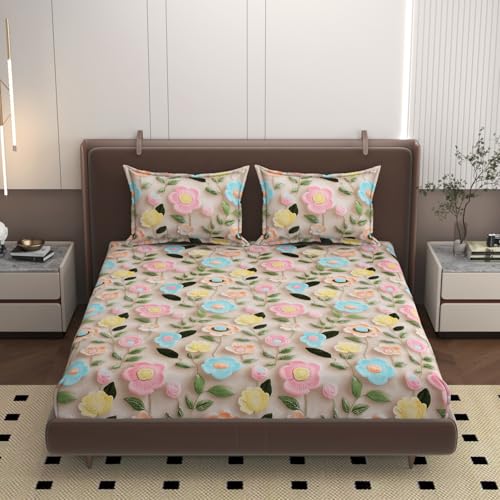 Image of Cotton Floral Fitted Bedsheet Set - Ultra-Soft Fabric (Floraire)