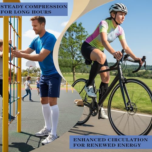 Image of 3 Pairs Knee High Graduated Compression Socks For Women and Men - Best Medical, Nursing, Travel & Flight Socks - Running & Fitness - 15-20mmHg
