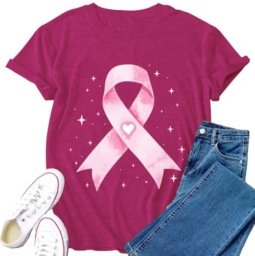 VERYNEAT Breast Cancer Shirts for Women Pink Ribbon T-Shirts Breast Cancer Hope Tee Tops