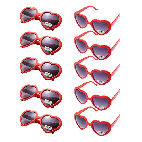 Onnea 10 Piezas Gafas de Sol Fiesta Forma de Corazón para Mujer Hombre (Paquete de 10 Rojo)