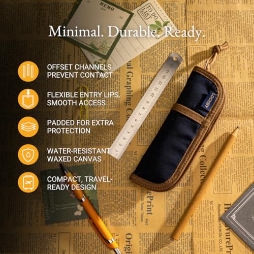 Image of LOCHBY Duo Pen Pouch | Slim and Elegant Pen Pouch, Durable Waxed Canvas, Lightly Padded for Fountain Pen and Mechanical Pencil, Compact Design Holds 2 Pens, for Everyday Carry