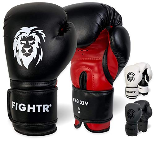 FIGHTR Guantes de Boxeo, Ideales para Estabilidad y Fuerza de Impacto, Guantes para Boxeo, MMA, Muay Thai, Kickboxing y Artes Marciales, Incluye Bolsa de Transporte (Negro/Rojo, 16 oz)