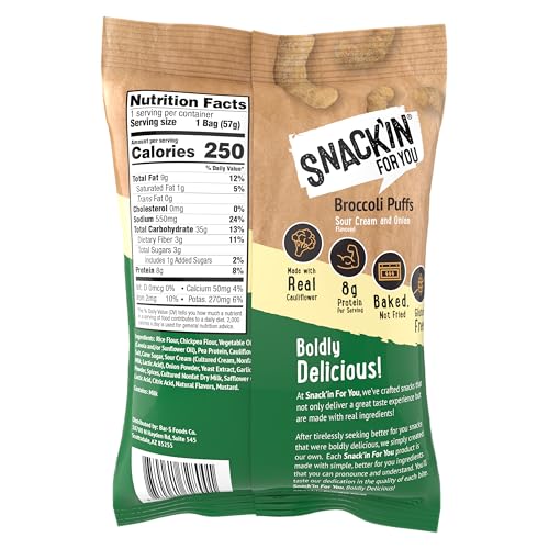 Cauliflower Puffs Sour Cream & Onion 2 Ounce Pack of 8 Snack'in For You Healthier Snacks Snack'in For You Cauliflower Pu