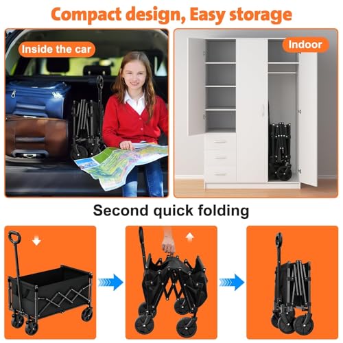 Image of SYOCYO Collapsible Wagon Cart 220lbs Beach Foldable Wagon Lightweight & Portable Folding Utility Grocery Shopping Carts with Wheels for Shopping Garden and Sports