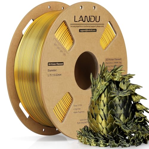 landu silk dual color pla filament 175mm 1kg 3d printer filament dimensional accuracy - 002mm coextrusion filament pla shiny filament fits for most fff 3d printers1kg spool 22lbs black gold