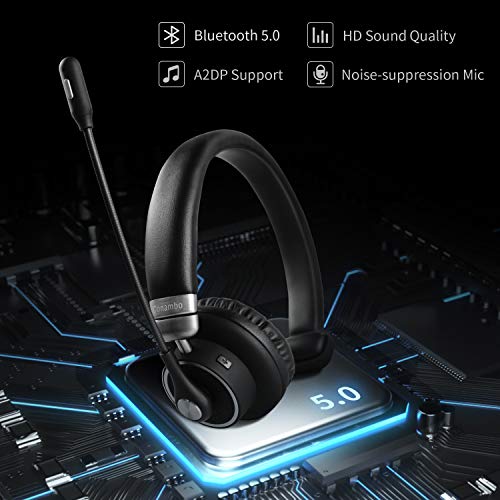 Bluetooth Headset 5.0, Pro 24 Hrs Talktime Noise Cancelling Wireless Headset with Mute Button for Cell Phones Business Office Trucker-M91