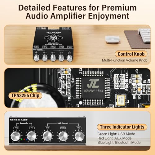 Image of Daakro AS21HPA 2.1 Channel Bluetooth Amplifier Board, 300W*2+600W Peak Power Home Audio Amplifier Board, Amp Wide Voltage Input 19-51V,Supports USB /AUX /BT Input for DIY Wireless Speaker