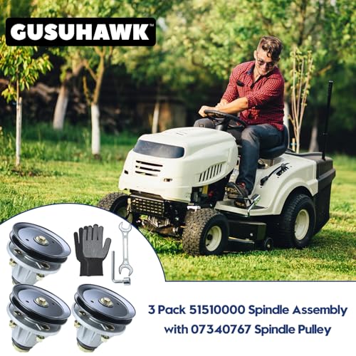 GUSUHAWK 3 Pack 51510000 Spindle Assembly with 07340767 Pulley Replaces 61543800 for Ariens Zoom XL 42, Zoom XL 48, Zoom XL 48 Carb, Zoom XL 54 Lawn Decks