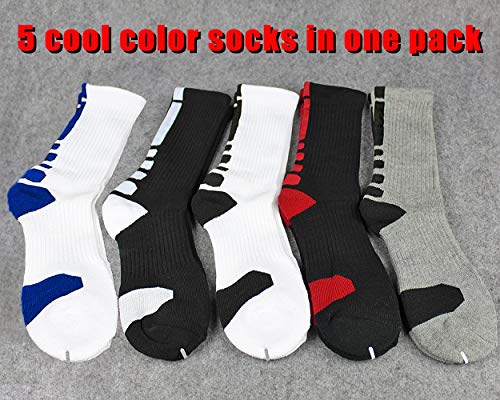 Menma 5 Pairs Basketball Socks, 5 Packs Cushion Basketball Socks, Athletic Crew Socks For Youth Boys Girls Men Women(Color-A, Size:men 6-10,Women 7-11) #TOP1