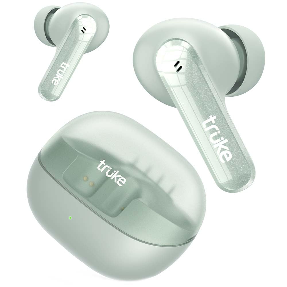 truke New Launch Buds Echo True Wireless in Ear Earbuds with 24-bit Spatial Audio, 13mm Titanium Driver, Dual Pairing Ear Buds, 40ms Latency, 70H Battery Fast Charge TWS, Quad-Mic ENC, BT 5.4 (Green)