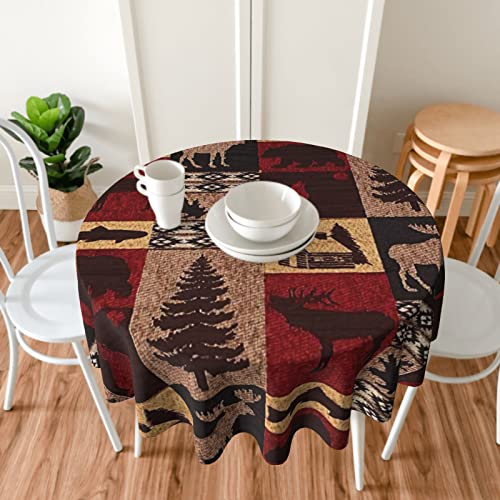 Giwawa Vintage Bear Deer Tablecloth Round 60" Rustic Wildlife Elk Moose Cabin Lodge Forest Animal Tree Circular Table Cloth Cover For Dining Kitchen Parties Outdoor Farmhouse Country Style Decor #TOP5