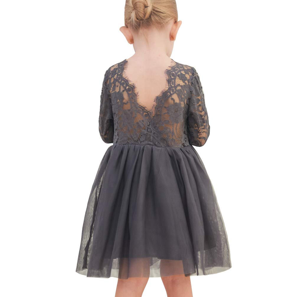 Rysly A-line Lace Back Tutu Tulle Flower Girl Dress Wedding Princess Party Gown
