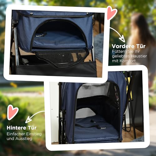 PawHut Hundebuggy Hundewagen Buggy für kleine Hunde und Katzen Haustierwagen Pet Stroller Katzenbuggy Oxford Blau 76,5 x 52 x 95 cm