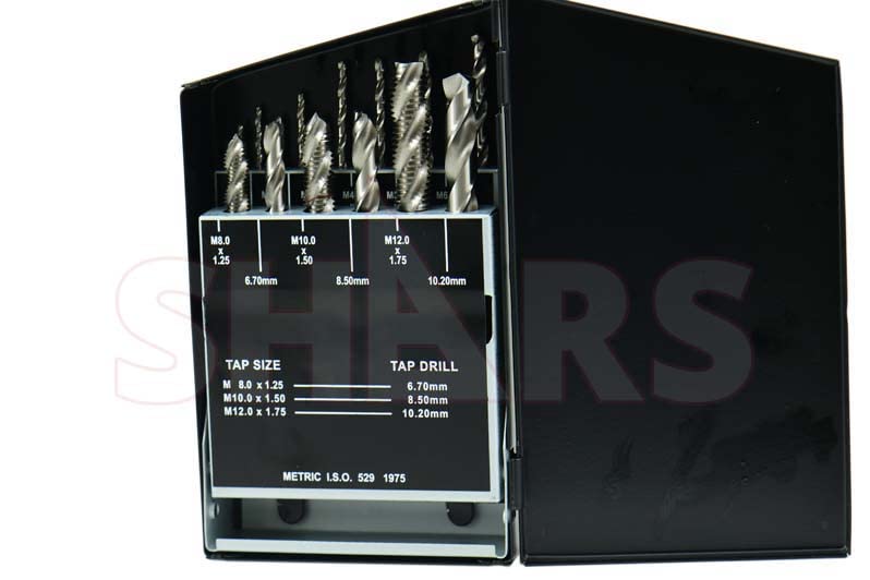 18 pcs M2.5x0.45 to M12x1.75 2.05 to 10.2MM HSS Metric Flute Tap & Drill Set 404-7257 P)