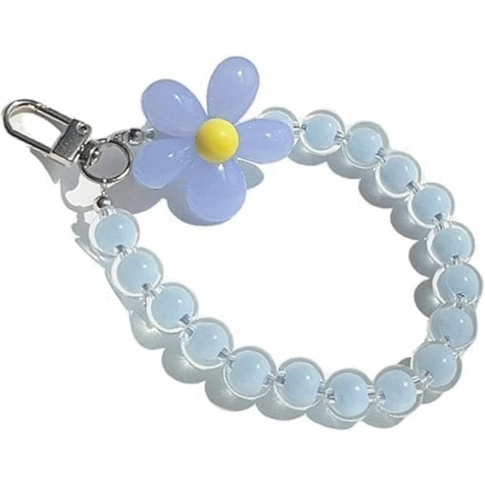 TypoGrove Blue Mobile Phone Strap Beaded Flower Bracelet Creative Hanging Rope Keychain Mobile Phone Lanyard Beaded Flower Anti-Lost Phone Case Lanyard Wrist Strap Cell Phone Charms Accessories, Blue