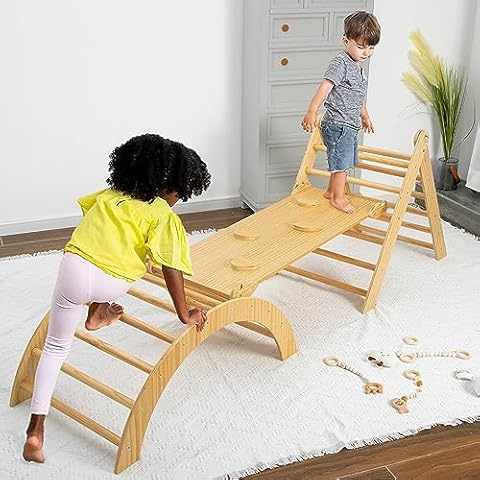 Avenlur Cedar 5-in-1 Indoor Gym Playset - Montessori Climbing Set with Arch - Adjustable Triangle Ladder, Climbing Ramp, Arch Climber, Rocker, Slide - Toddler Gym Ages 18 mo to 4yr (Natural) Cover
