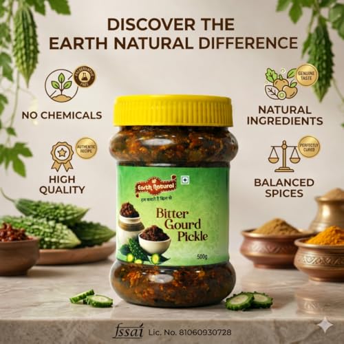 Image of Earth Natural Bitter Gourd Pickle 500g, | Homemade Karela ka Achaar | Sun-Dried Pickle with No Preservatives | Authentic Karele ka Achar Recipe | Traditional Indian Spices