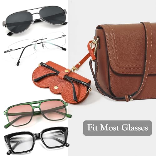 Image of FEISEDY 2Pack Soft Leather Sunglass Bag, Portable Holder Eyeglasses Case | Lightweight Portable Design, With Button Clip Wrist Strap for Travel Daily Use B0049