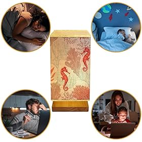 Bedside Lamps Beautiful Hand Drawn Botanical Seamless with Tropical Corals sea Horse Reading Nightstand Lamp, Minimalist Wood Base Rectangular Fabric Shade Table Lamp for Bedroom Living Room 51UJLCTY32L. SS280