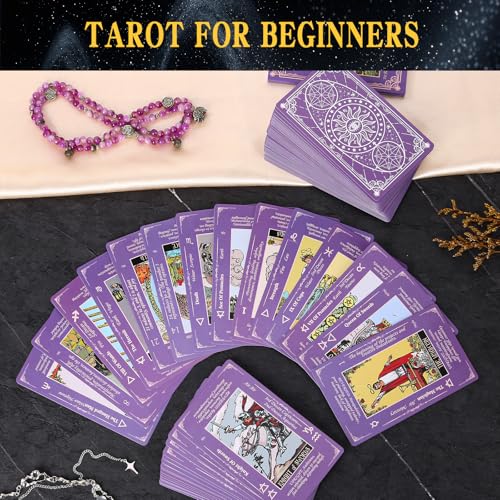 Image of Pink Tarot Cards for Beginners with Meaning on Them, 78 Classic Original Tarot Deck Cards with Guide Book