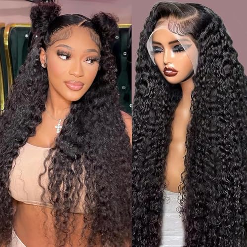 Image of abbildung 30inch Highlight Ombre Lace Front Wig Human Hair 13x6 HD Honey Blonde 4 /27 Deep Wave Lace Frontal Wigs Glueless Wigs Human Hair Pre Plucked with (Black, 26 Inch Black, deep wave)
