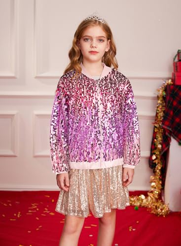 Image of GRACE KARIN Girls Sequin Jacket Kids Bomber Zip Outwear Sparkle Fall Top Cardigan Dress Coat Size 5-14