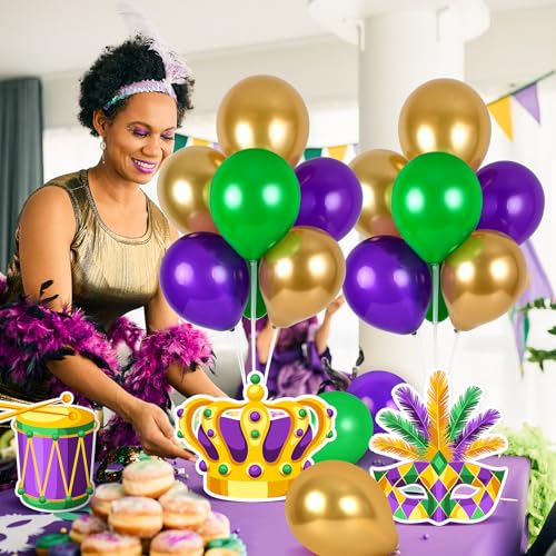 Image of 6 Sets Balloon Stand Kit for Table Mardi Gras Table Decorations Mardi Gras Table Centerpieces with Balloon Gold Green Purple Float Carnival Fat Tuesday Party Supplies Decoration