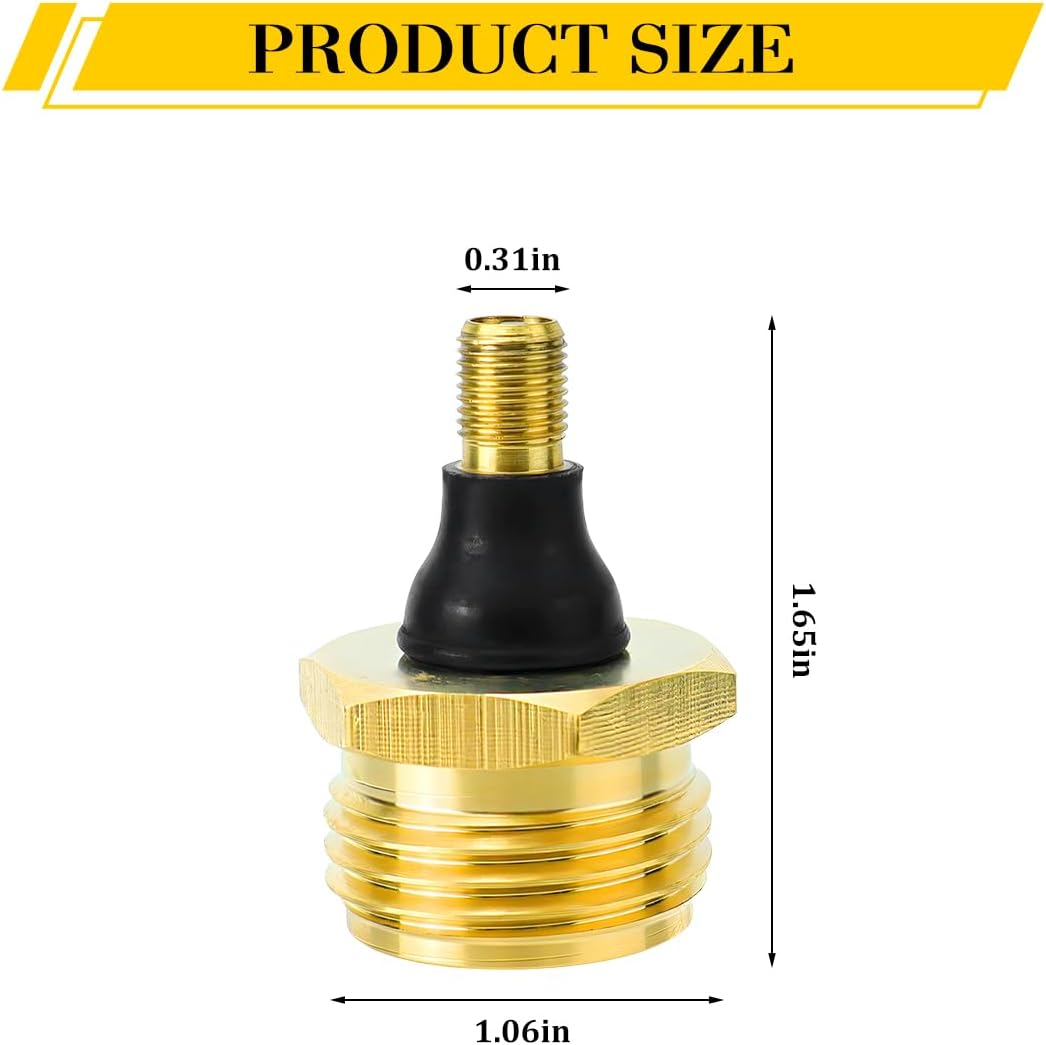 2PCS Brass Blow Out Plug for RV Antifreeze, Quick-Connect Plug for Schrader Valve to Blow Out RV Water Lines, Camper Winterized Valve Blowout Adapter, Fits Camper Motorhome
