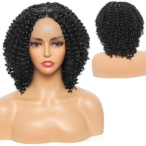 Sylhair Synthetic Lace Front Wig 10 inch BOB Wig for Black Women Afro Kinky Curly Wig Water Wave Lace Front Wigs for Daily Use Black Short Curly Bob Wigs Natural Hairline(4"Simulation Scalp)