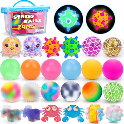 Image of 24 Pack Stress Balls, Squishy Balls, Squeeze Balls for Adults | Stress Relief Balls, Prize Box Stuffers, Party Favors