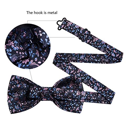 Image of YOHOWA Paisley Striped Men Bow Tie Pre-Tied Formal Adjustable Colorful Bowties Handkerchief Cufflinks Set Wedding Party