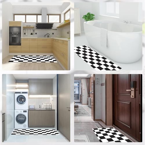 Alfombras y tapetes de cocina lavables negro y blanco en un juego de dos piezas texturizadas 7