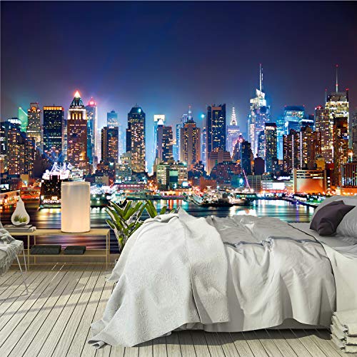 murimage Fototapete New York 366 x 254 cm inklusive Kleister Manhattan Skyline Tapete USA Nacht Office Wohnzimmer Schlafzimmer Flur Büro