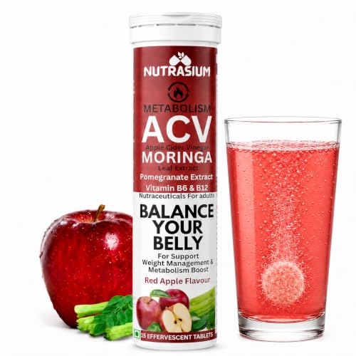 Image of Nutrasium ACV Moringa Metabolism Plus | Apple Cider Vinegar Effervescent Tablet | For Supports Weight Loss, Control Cravings, Convert Fat Into Energy, Boost Energy & Immunity | 30 Tablets Red apple