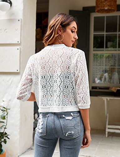 FindThy Women’s Casual Summer Lace Cardigan Open Front 3/4 Sleeve Solid Lace Shrug Cover Up4