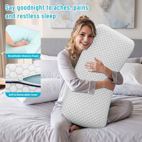 Image of CushyOasis Memory Foam Pillows for Side, Back and Stomach Sleepers, Bed Pillow with Washable Cover and Breathable Mesh, Bed Pillow for Sleeping King Size (Grey)
