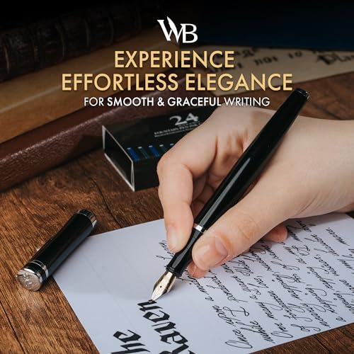 Image of Wordsworth & Black Luxury Fountain Pen Set for Writing, Bent Nib, Black | Gift for Men & Women, Brass Body, German Iridium, Calligraphy, Converter + 24 Ink Cartridges, Refillable, Leak-Free