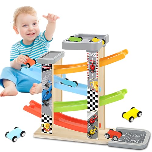 SGZIOO Spielzeug ab 1 Jahr Auto Rennbahn Holz Spielzeug, Montessori...
