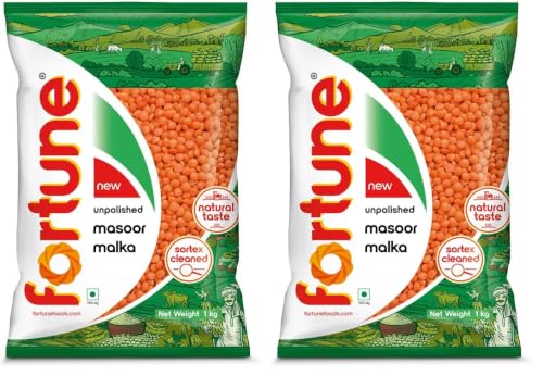 Image of Fortune Masoor Malka (Big), 1 kg, Unpolished and Sortex cleaned (Pack of 2)